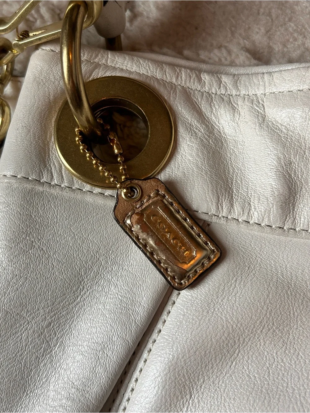 Vintage Coach Madison White Leather Shoulder Hobo Bag with Gold Hardware